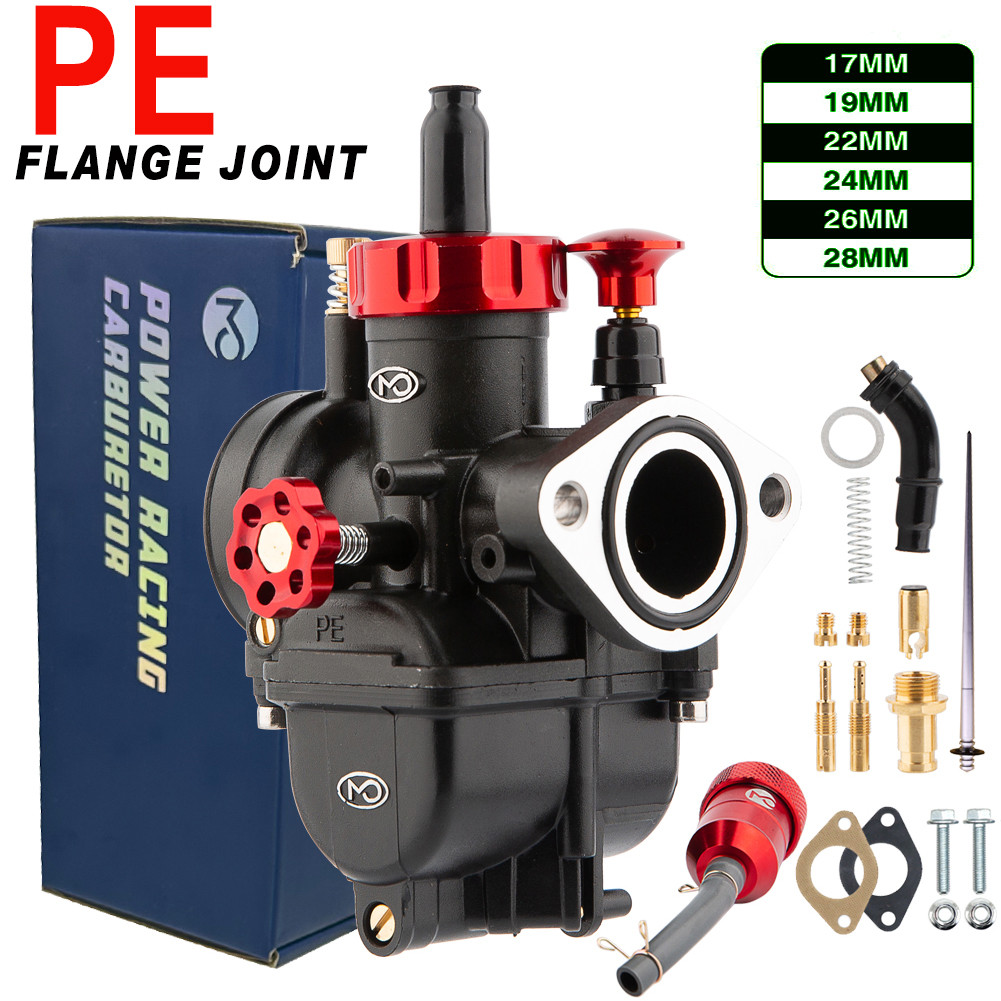 Karburator PE17 19 22 24 26 28mm dengan Jet Karbu untuk Motor Yamaha Kawasaki Honda 2T 4T Flange Mes