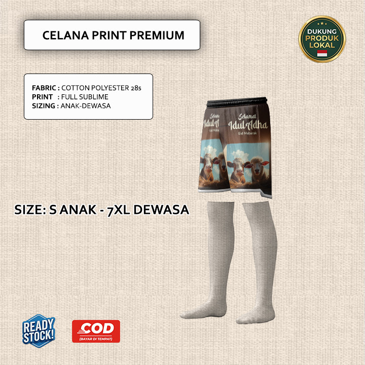 Celana Idul Adha Hewan Qurban Sapi Kambing Domba Model 3 Bahan Fleece Tebal Full Printing Keren | Ba