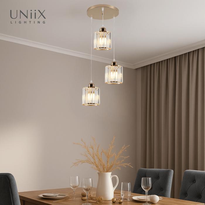 Promo Uniix - Lg8015 Lampu Gantung Meja Makan Lampu Gantung Hias Kristal Meja Makan Cabang 3 Lampu