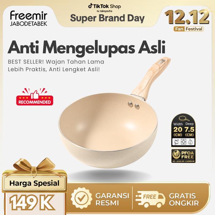 [CREHOM] BEST SELLER freemir Wajan Cekung Anti Mengelupas Anti Lengket Anti Gores Beige 20 cm