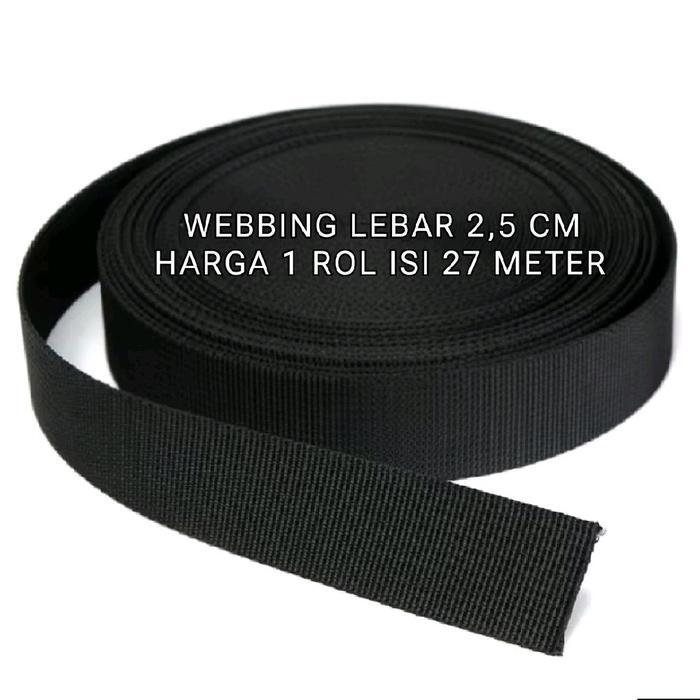 Promo Tali Webbing Bisban Lebar 2,5 Cm Per 1 Rol Isi 27 Meter Tali Bisban Webbing Tali Tas Hitam