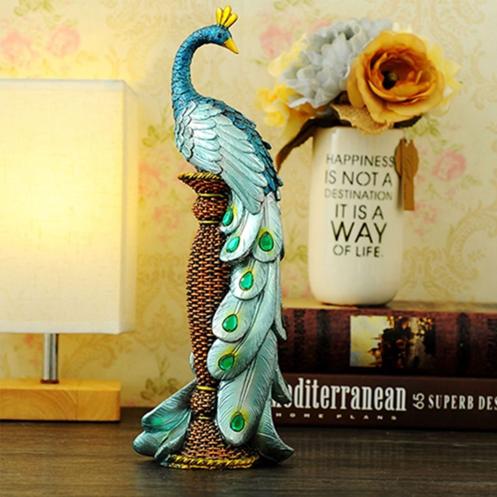 Chinese Luxury Elegant Peacock Resin Ornaments Foyer Living Room Figurines Decoration Coffee Table T
