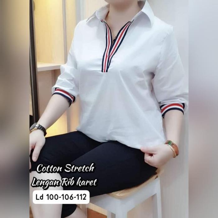 kemeja wanita putih casual cotton stretch v-neck kemeja korea kemeja putih baju katun - atasan putih