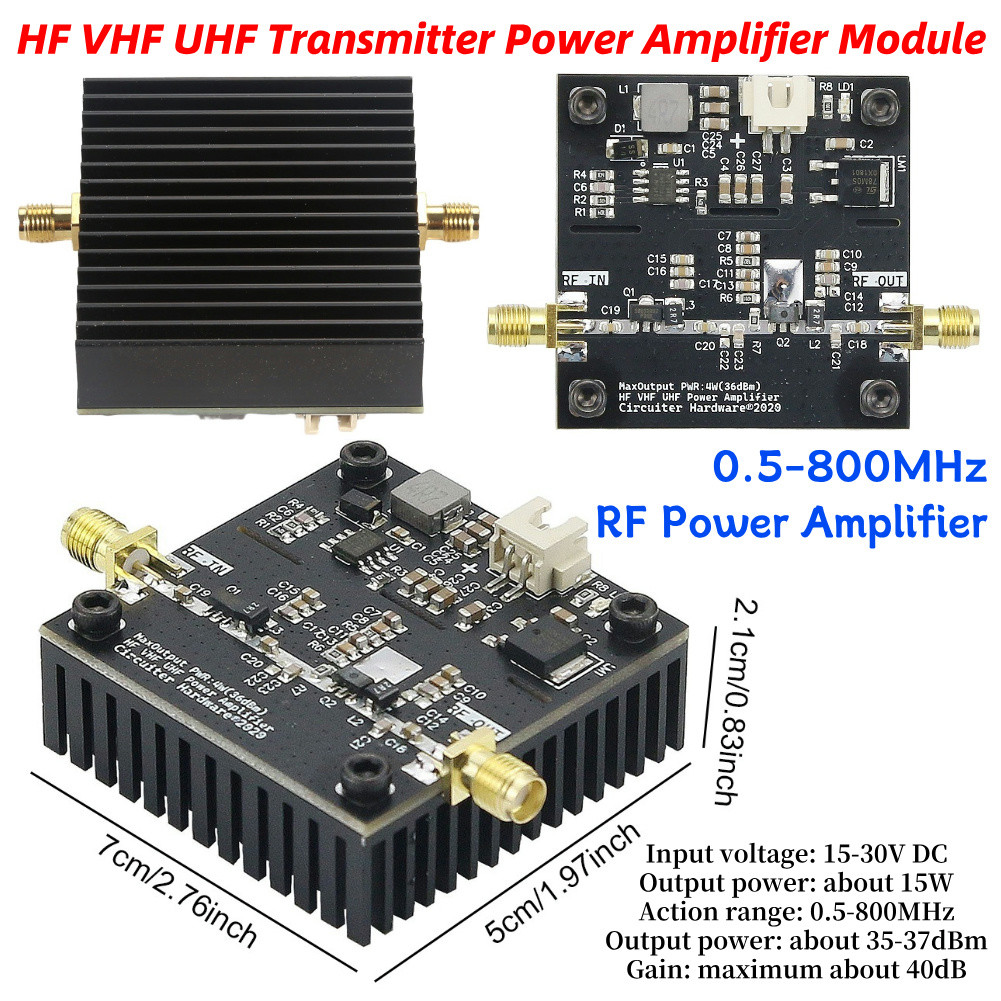 0.5-800MHz 40dB High Gain VHF UHF RF Power Amplifier HF VHF Transmitter Power Amplifier Module for