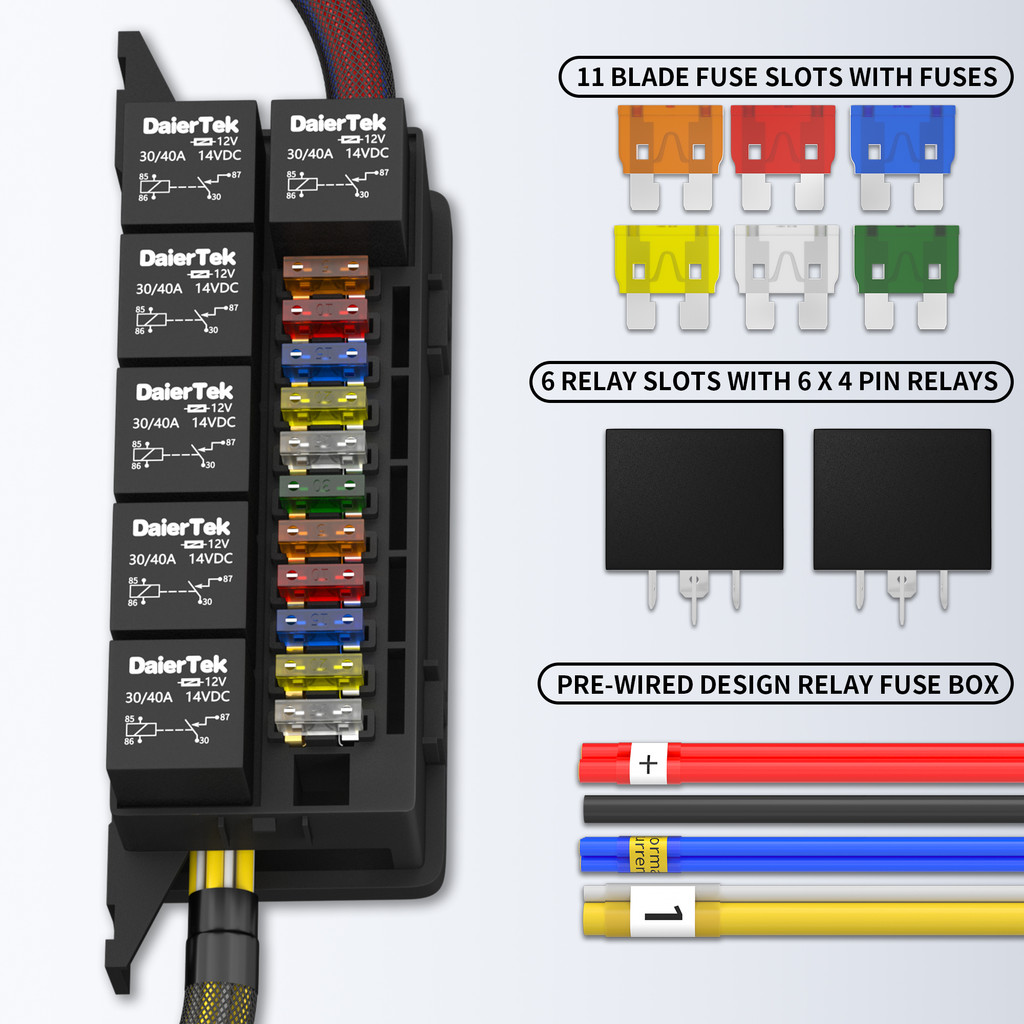 12 Vlot Fuse Relay Box Pre-Wired Fuse And Relay Box With 6 Relays And 11 Way Atc/Ato Relay Fuse Box