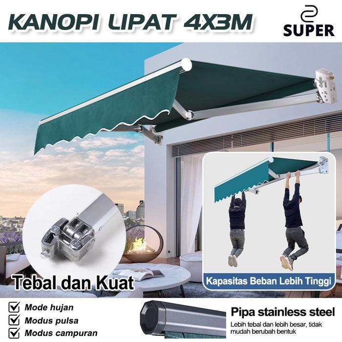 Awning Gulung Kanopi Lipat 3 /2/4Meter Kanopi Buka Tutup Manual dan Automatic/Bahan Kain Premium