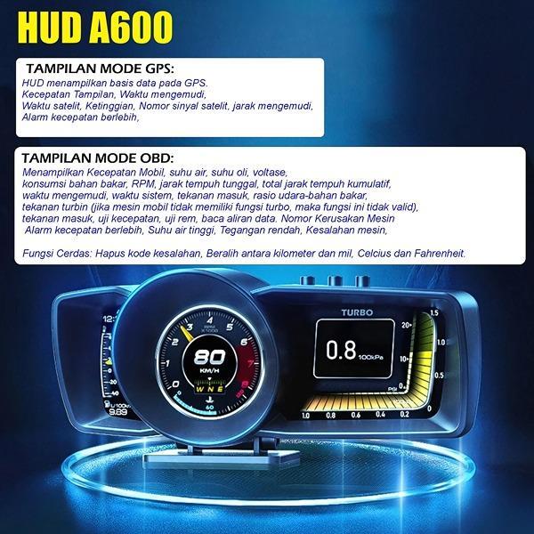Pengukur Otomatis A600 HUD GPS + Sistem OBD, Speedometer Komputer