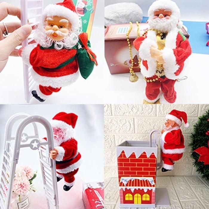 Christmas Electric Santa Claus Naik Tangga Dekorasi Miniatur Santa Santa Claus Yang Memanjat Tali