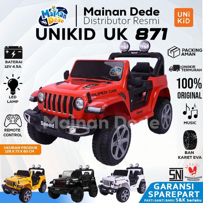Yukita Mainan Mobil Aki Anak Super Jeep Rubicon 938 4X4 Ban Karet Musik Mp3 Bluetooth Port Memory