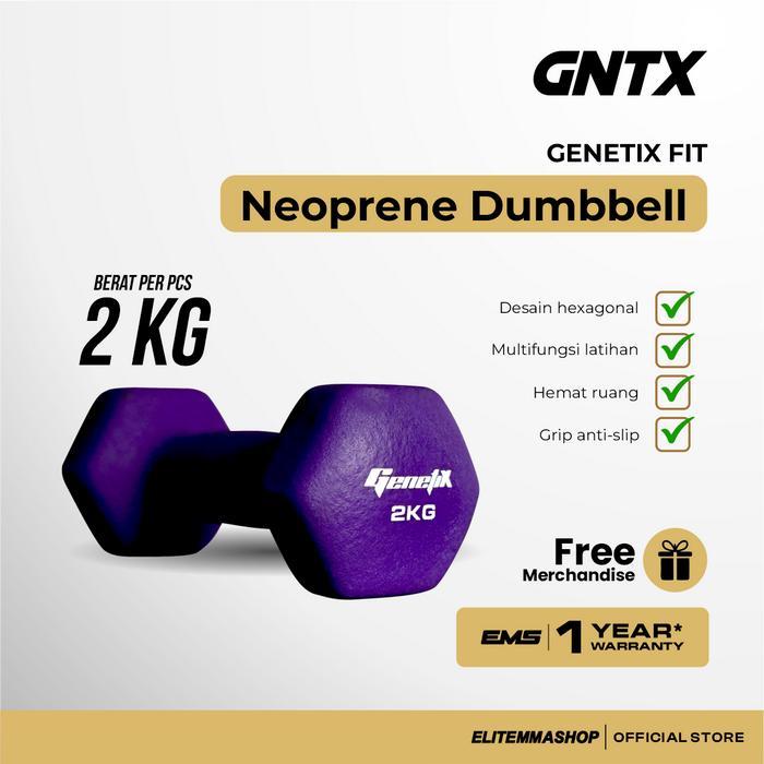 Dumbbell Neoprene Genetix Fit 2 Kg Dengan Desain Hexagon, Dumbbell, Barbell, Dumbbell 2Kg Gratis