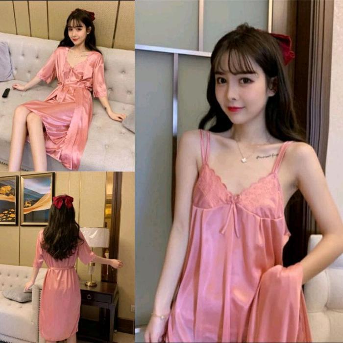 Tally - Baju Tidur Lingerie Kimono Tricot Satin Wanita Dress