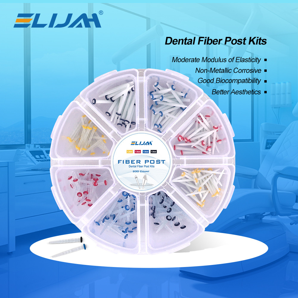 ELIJAH 200Pcs/Box Dental Fiber Post Drills Screw Straight Post Quartz Glass Thread Pile Kit Root