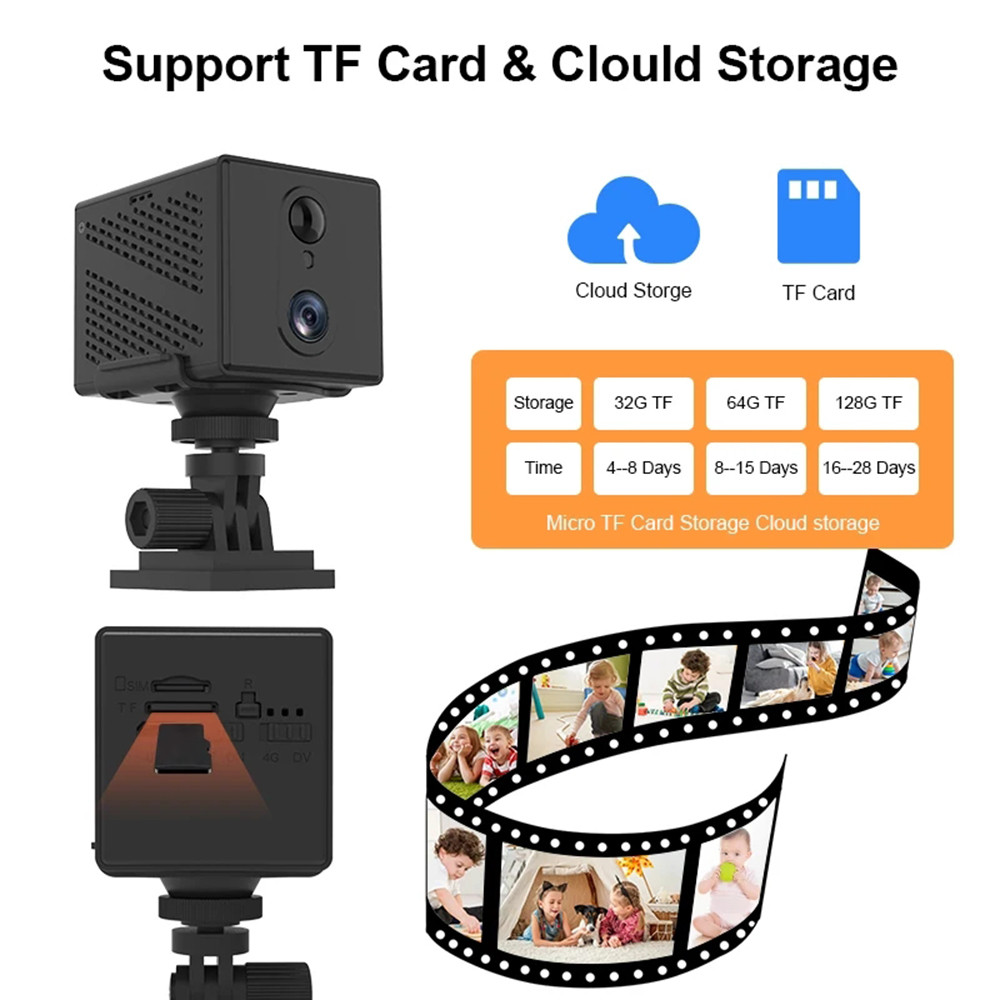 64GB 4G SIM Card Mini Camera 5MP 3000mAh Battery Wireless Wifi Night Vision Motion Detection CCTV