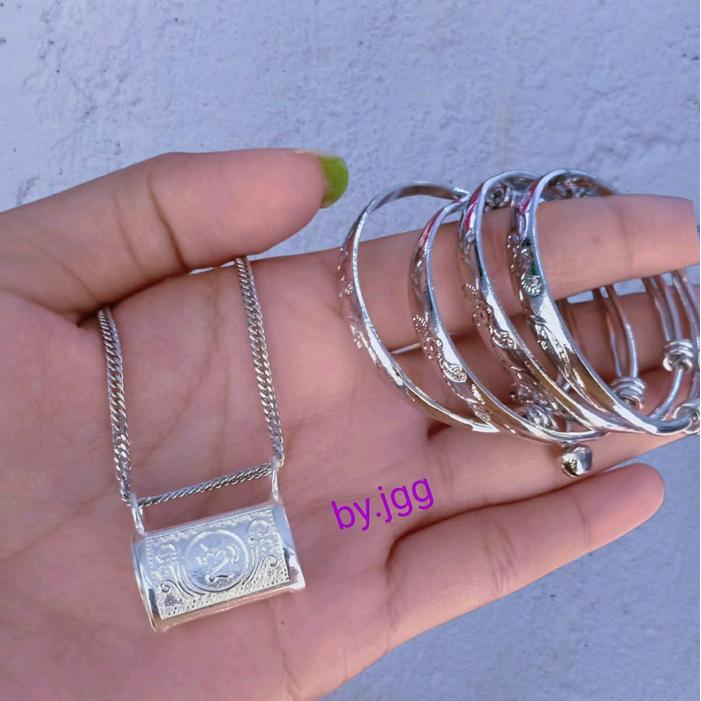 Set Gelang 3 Bulanan Kalung Rante Tanpa Cincin Perhiasan Bayi Bahan Titanium Gekang Xuping Blandong