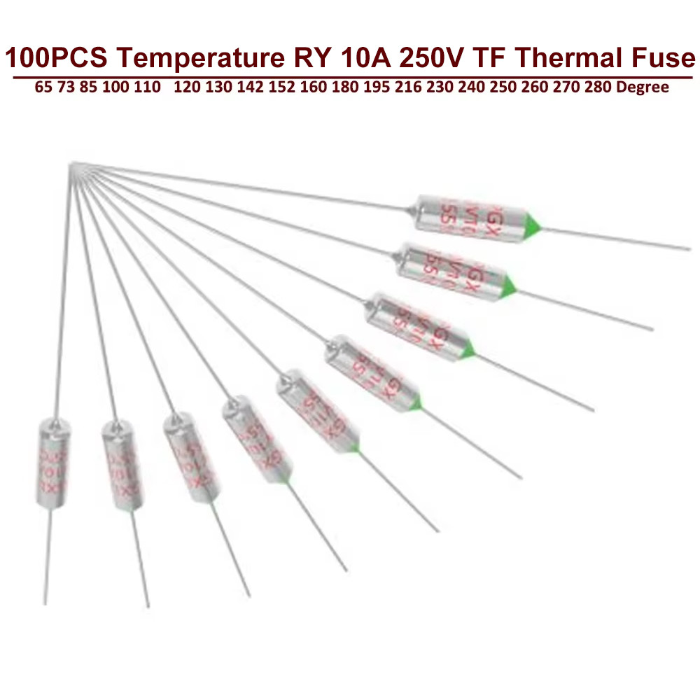 100Pcs Temperature Ry 10A 250V Tf Thermal Fuse 65 73 85 100 110 120 130 142 152 160 180 195 216 230