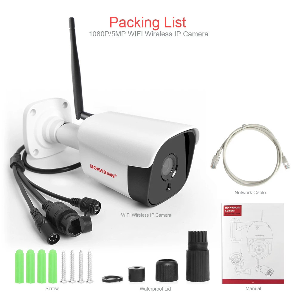 HD 5MP WIFI Wireless IP Camera 1080P CCTV WI-FI Camera Outdoor Alarm 2-Way Audio TF Card Slot