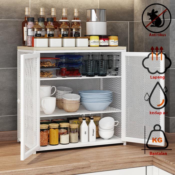 Tudung Saji 2 Pintu Lemari Makanan Piring Minimalis Rak Dapur Stainless Rak Penyimpanan Serbaguna
