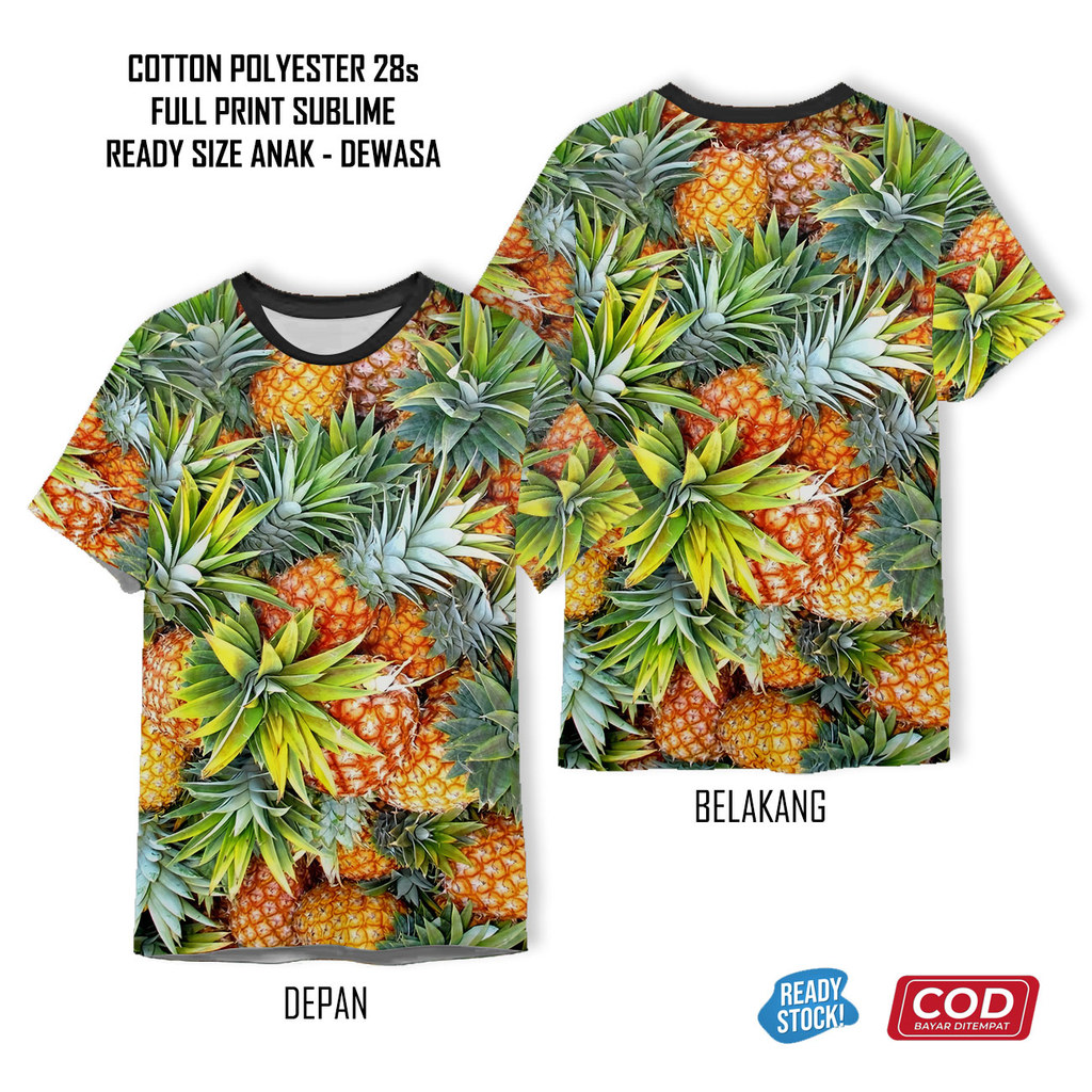 Kaos Buah Buahan Nanas Full Printing Keren | Baju 3D Anak dan Dewasa Unisex - Bianca Fashion