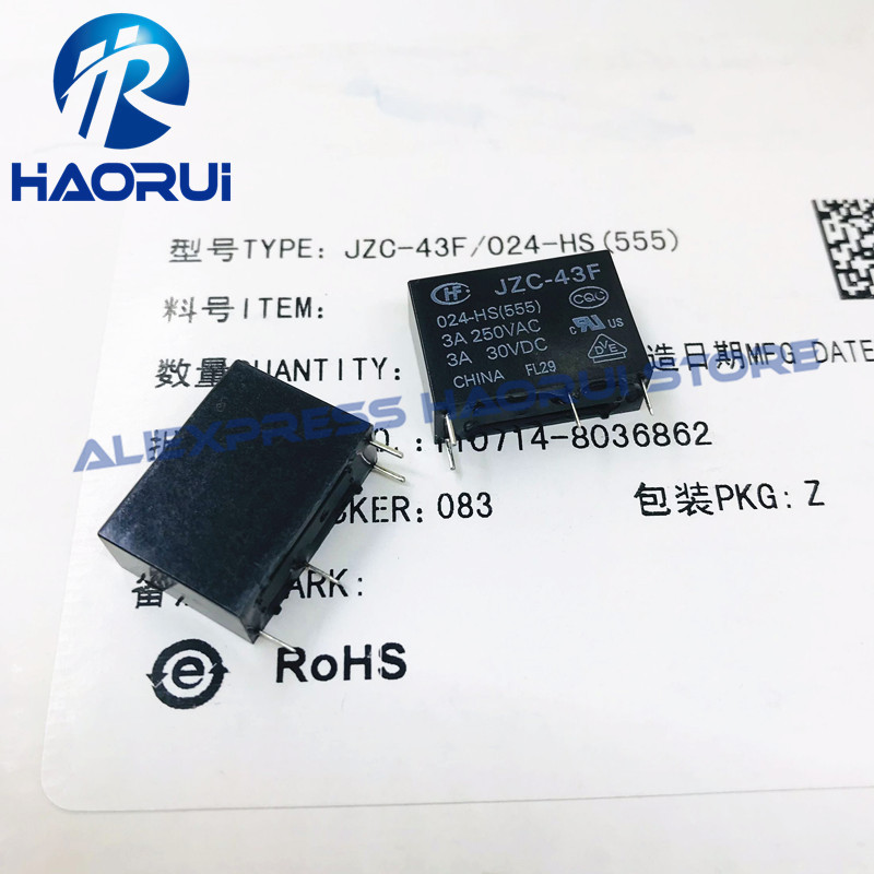 Free Shipping 100% new original relay 10pcs/lot JZC-43F-024-HS JZC-43F 024-HS JZC43F Can replace