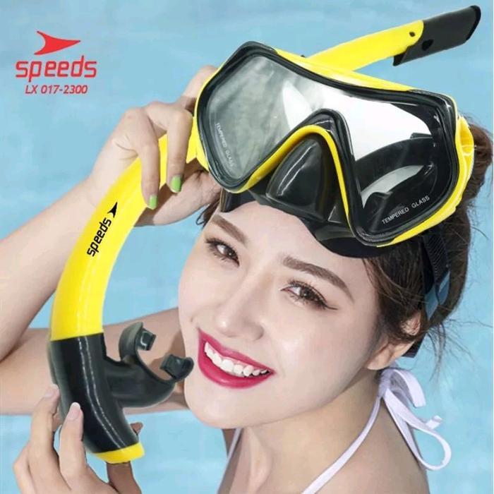 KACAMATA RENANG SNORKELING SET KACAMATA MENYELAM ALAT SNORKELING ORIGINAL SPEEDS FREE BAG