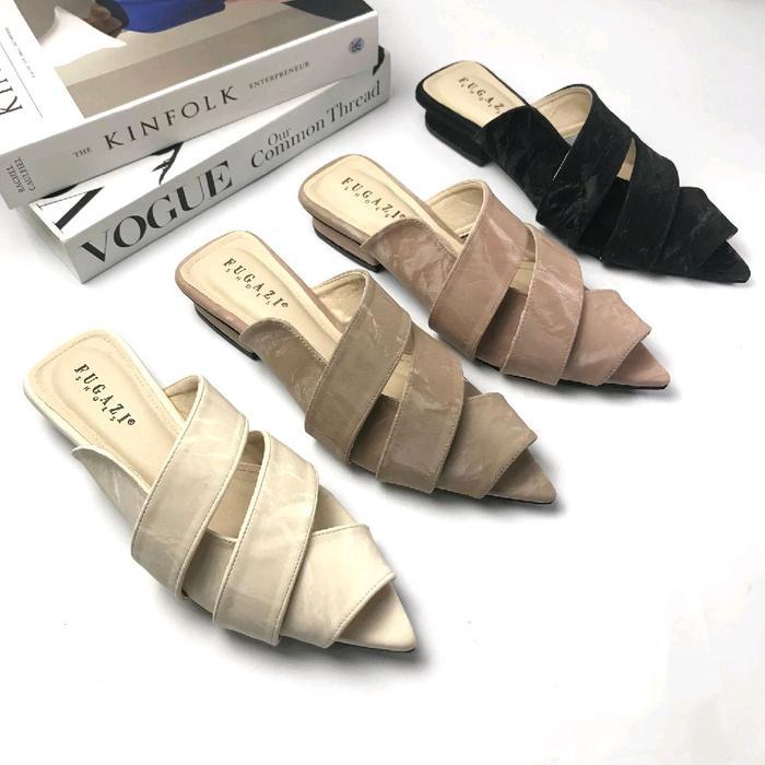 Fugazi - Rebecca Woman Pointy Heels Mules Sandal Sendal Slip On Selop Pointy Flats Hak 2 Cm Shoes