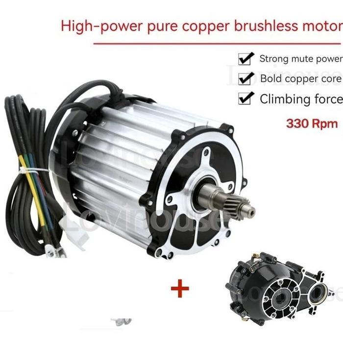 Dinamo Motor Listrik DC 48V 500/1000W+Gear Box 3300Rpm Listrik Roda 4 Sepeda Motor Roda 3 Bldc Motor