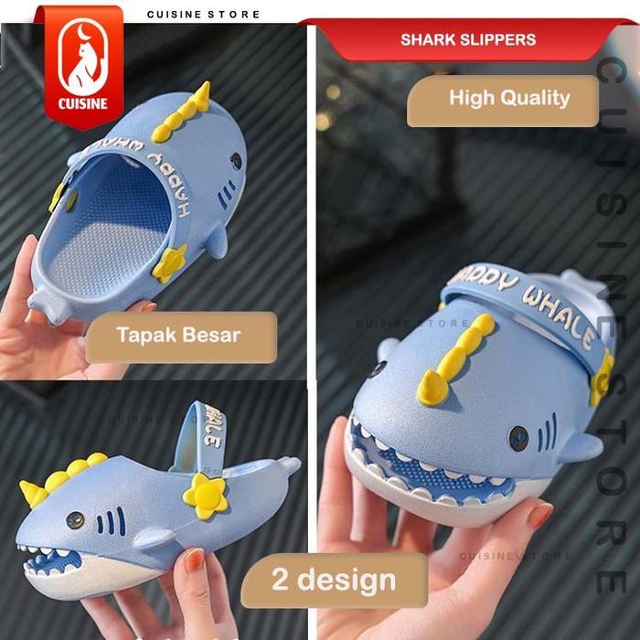 Sandal Selop Anak Shark Whale Family, Sendal Sepatu Karet Ikan Hiu Paus, Sandal Slop Tali Lucu Anak