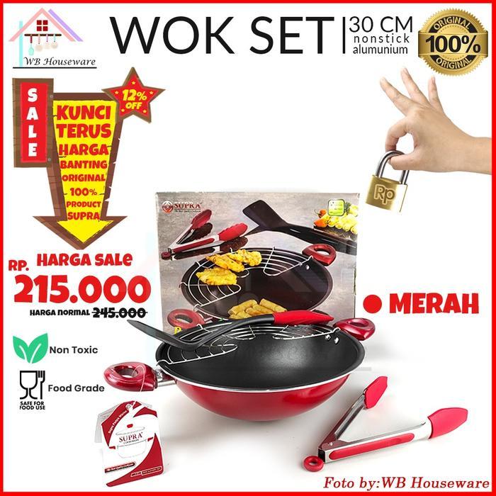 Wajan Tempura / Wajan Set Aluminium Teflon / Wok Set 30Cm Supra - Merah Promo