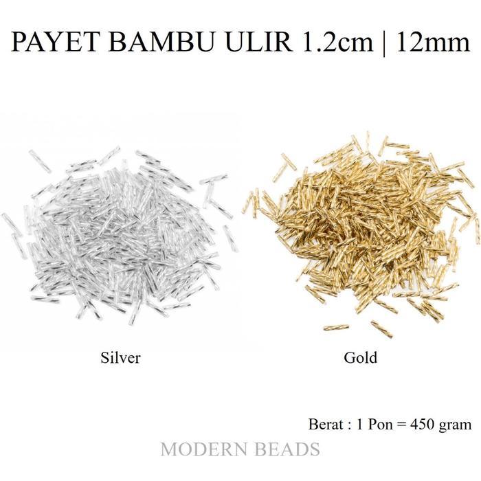 [1 PON] Payet Bambu Ulir 1.2cm / 12mm / 5 inch Mote Manik Bambu Silver Gold