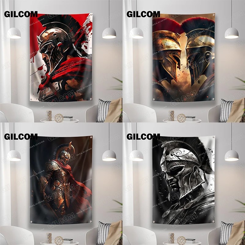 3X5FT Flag Spartan Roman Soldier Warriors with Sword Banner Poster Polyester Digital Printing