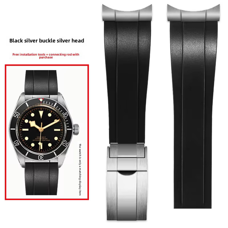 Soft Rubber Strap for Tudor 39mm 1958 BB58 Black Bay Panda Pro Black Shield Watchband Steel End