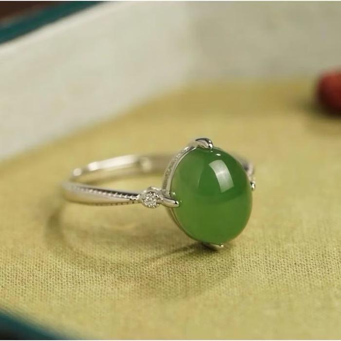 (Bebas beli 2 dapat bonus) C100 Cincin giok batu asli hijau titanium wanita anti karat anti luntur