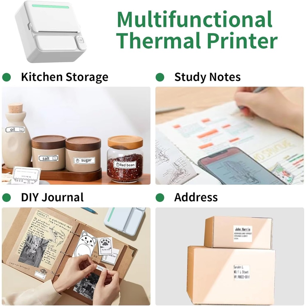 Mini Portable Sticker Printer, Mini Thermal Printer with Rolls Paper, Bluetooth Inkless Printpods,