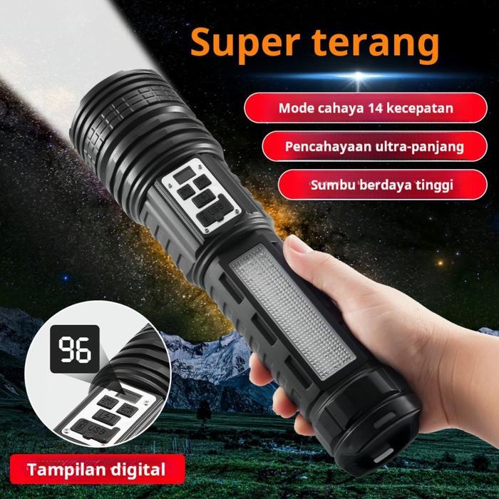 Meriam laser senter terang kuning dan putih tampilan daya sumber cahaya ganda USB senter tahan lama