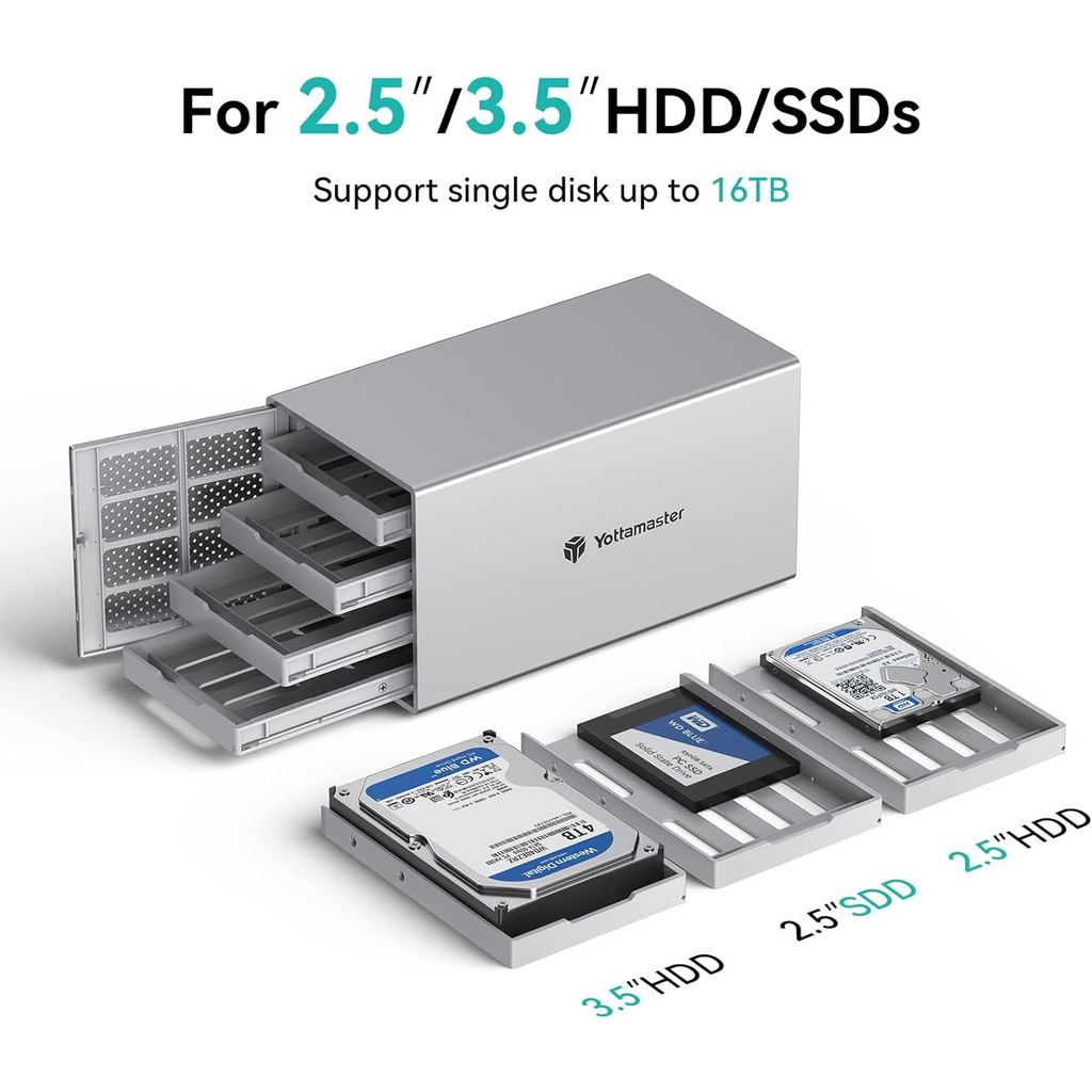 Yottamaster 4 Slot RAID Enclosure 4 Bay 2.5/3.5-inch USB3.0 to SATA3.0 RAID External HDD Array