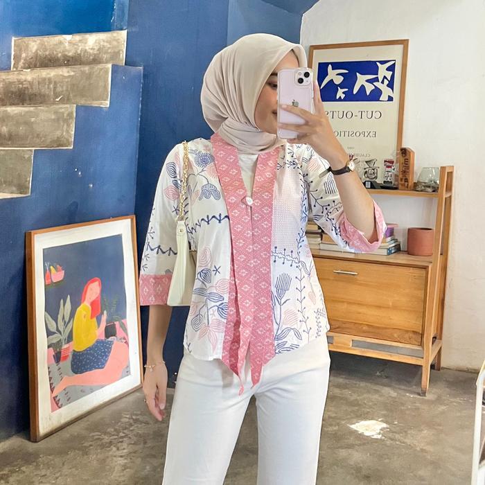 Blouse Outer Batik Cod Kancing 1 Untuk Kondangan Dan Kerja Baju Katun Pendek Panjang Casual Top