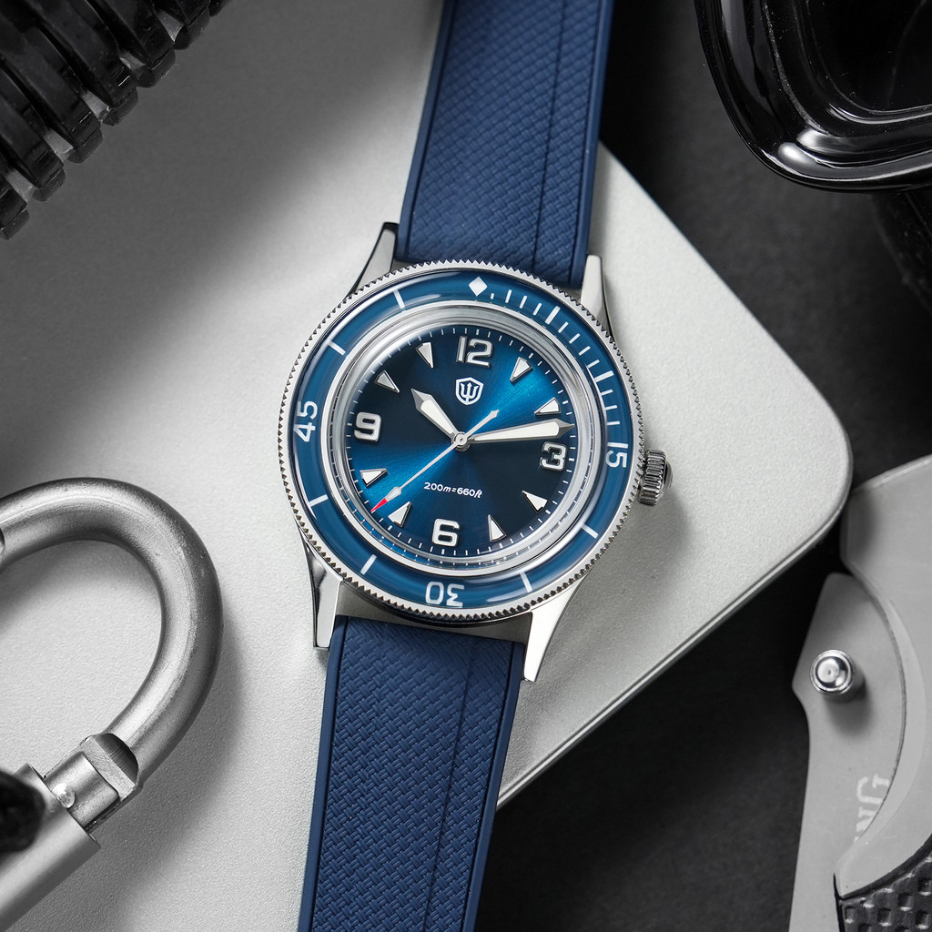 Watchdives 50-Fathoms Watch VH31 Sweep Seconds Quartz Movement Luminous 200m Waterproof Sapphire