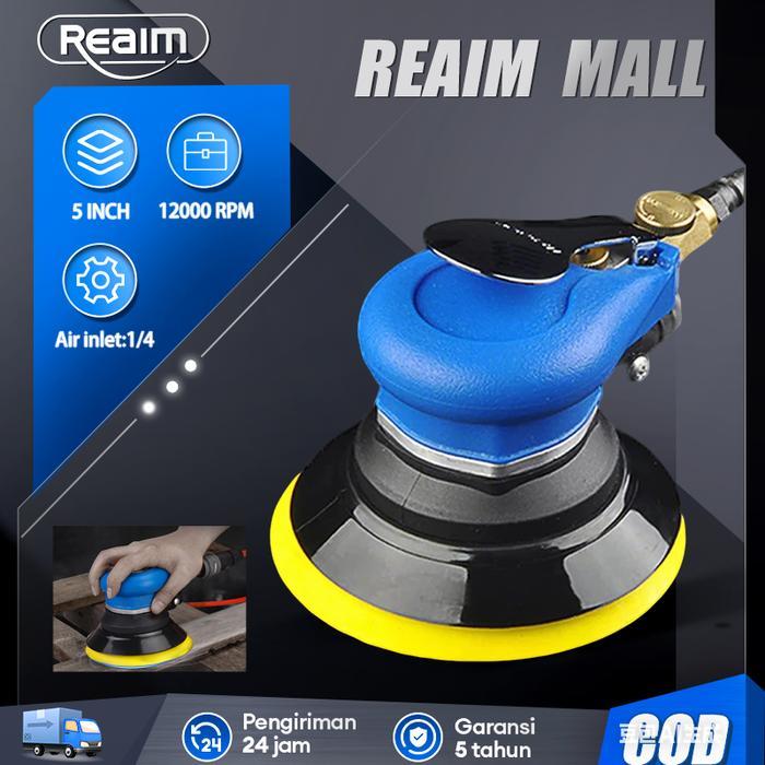 REAIM Air Orbital Sander 12000 rpm, Sander Orbital 5 Inch, Mesin Amplas Orbital dengan Konektor Hose
