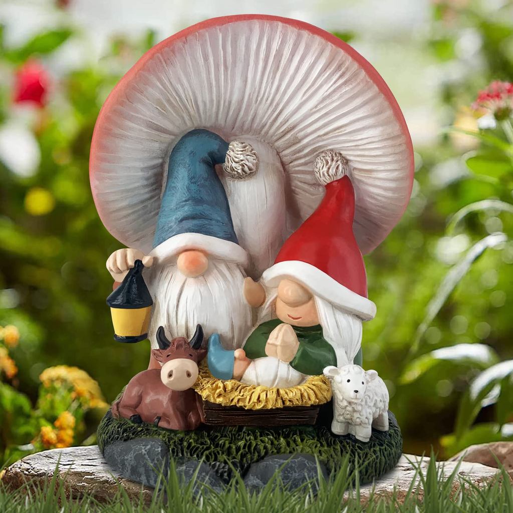 Jesus Nativity Scene Christmas Family Gnomes Decorations Handmade Mushroom Gnomes Ornaments Figurine
