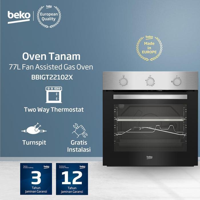 Beko Oven Gas Tanam 66 Liter BBIGT22102X Stainless Steel
