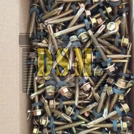(50 Pcs) Sekrup Roofing Kuning #12X75 / Hex Flange Drilling Screw M5X75 / Baut Baja Ringan 7,5 Cm