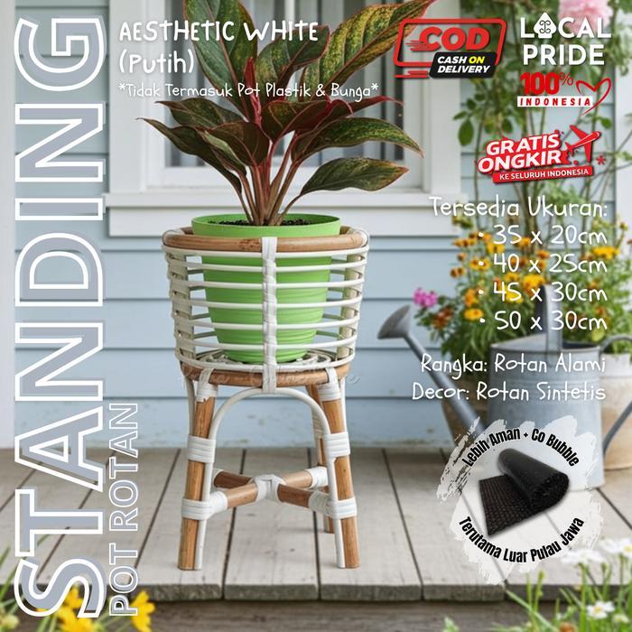 Standing Pot Rotan Alami & Sintetis Aesthetic Vas Bunga Rotan Ukuran 30 - 55 Cm Untuk Tanaman Diskon