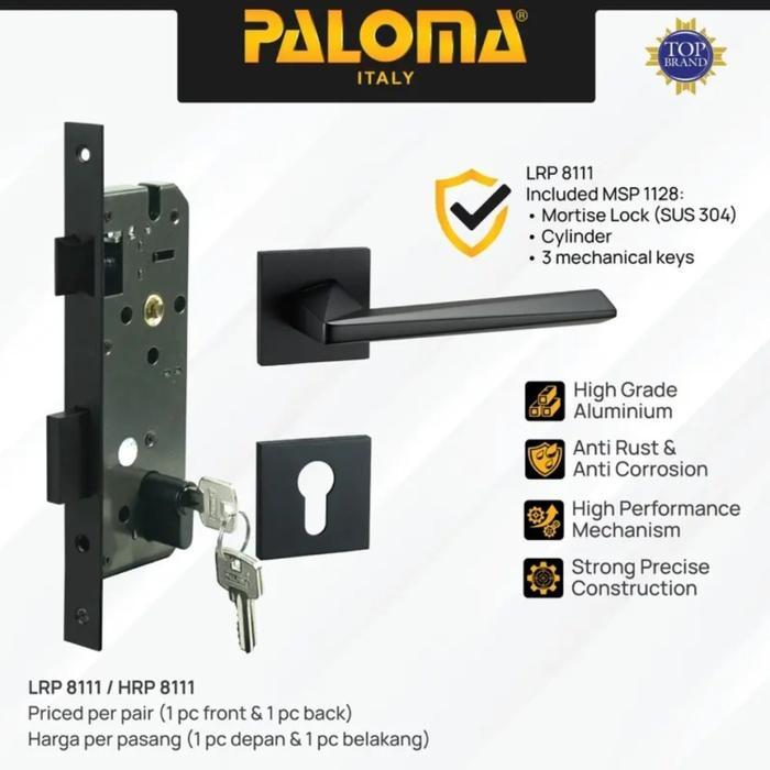 Handle Roses Paloma Superalum Black Gagang Pintu Handle Pintu Hitam Handle Set Kunci Pintu Stainless