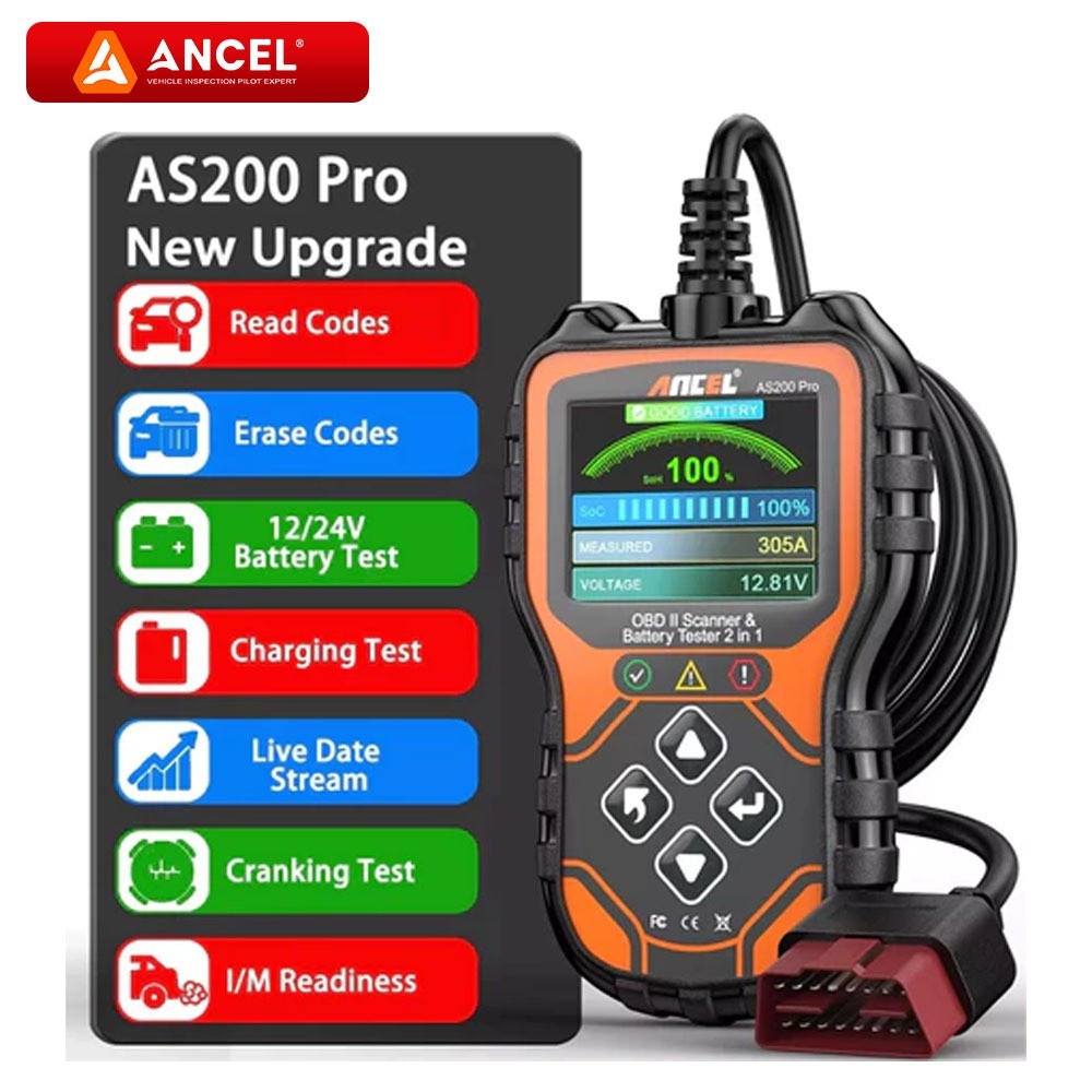 Best Seller Baterai Tester Mobil Ancel As200 Pro Automotive Car Obd2 Scanner 12v 24v Car Battery Tes