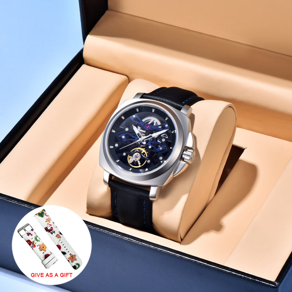 PAGANI DESIGN Men Sports Mechanical Automatic Watch Square Fashion Leather Waterproof Luminous