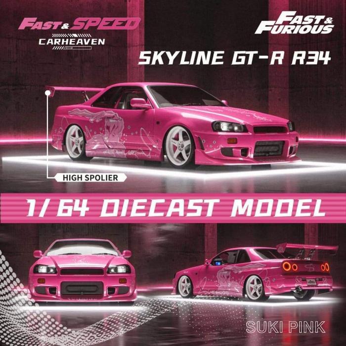 Fast Speed 1/64 Skyline GTR R34 Z Tune Fast Furious Suki Pink Livery Diecast