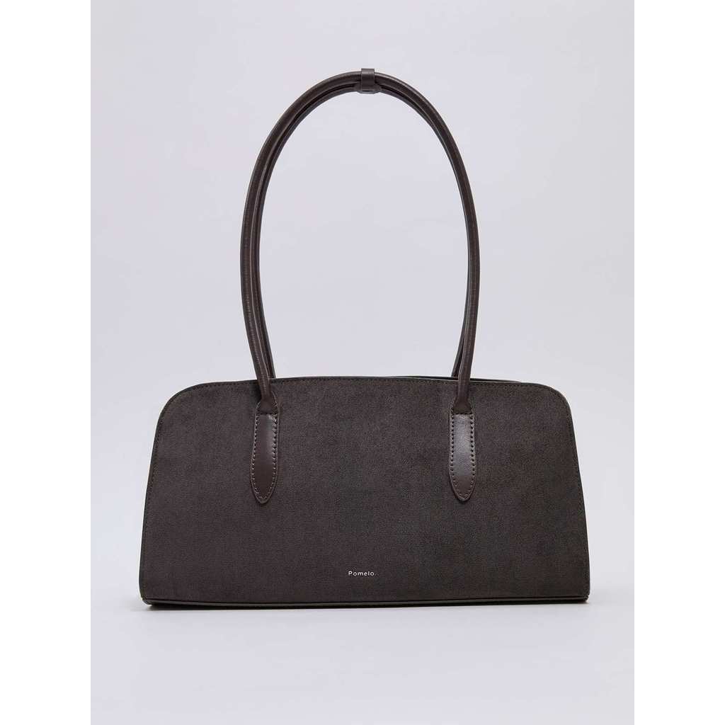 Pomelo - Tas Wanita - Suede Rectangular Shoulder Bag - Charcoal