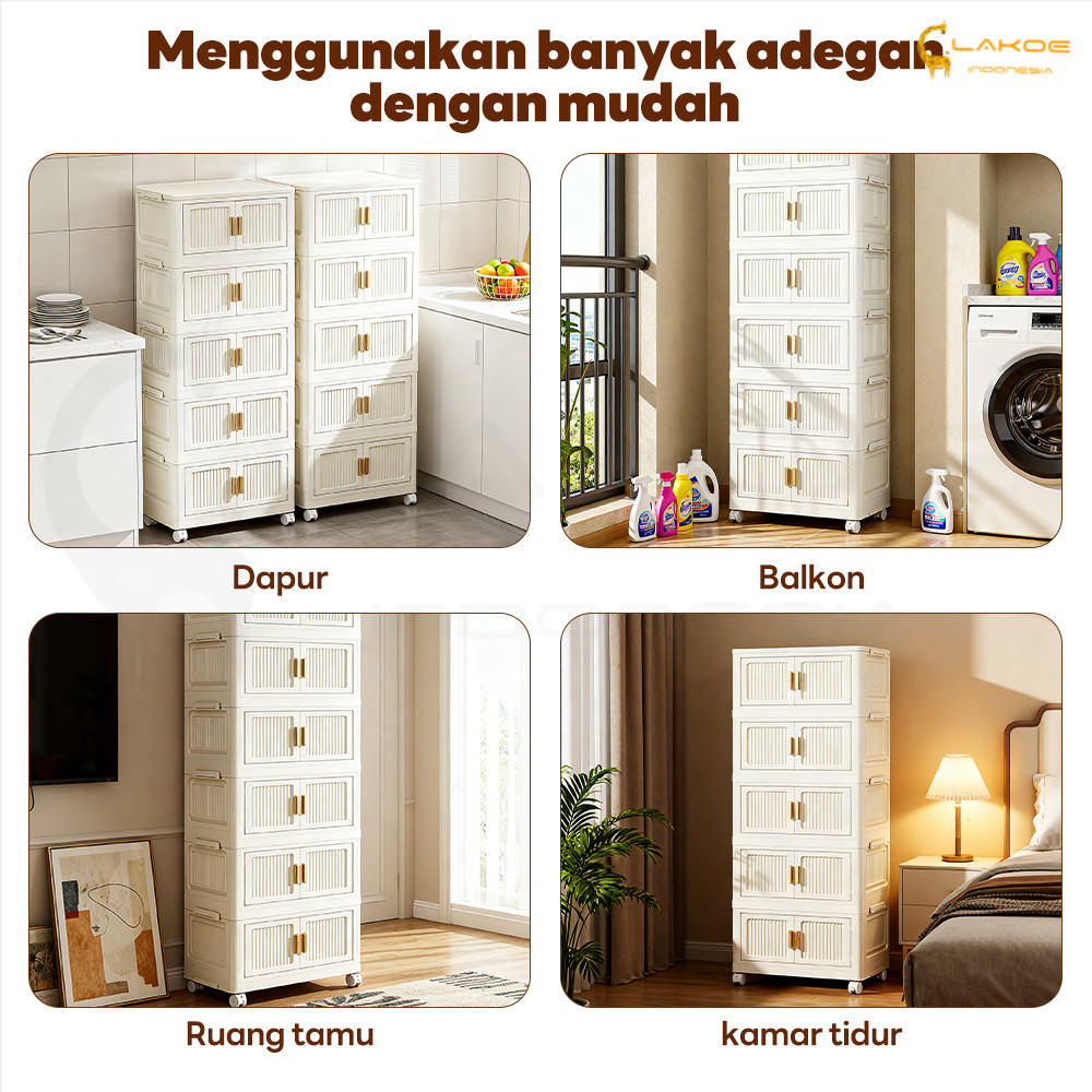 LAKOE Susun Lemari Plastik Lemari Susun Besar Serbaguna Lemari Lipat Susun Portable