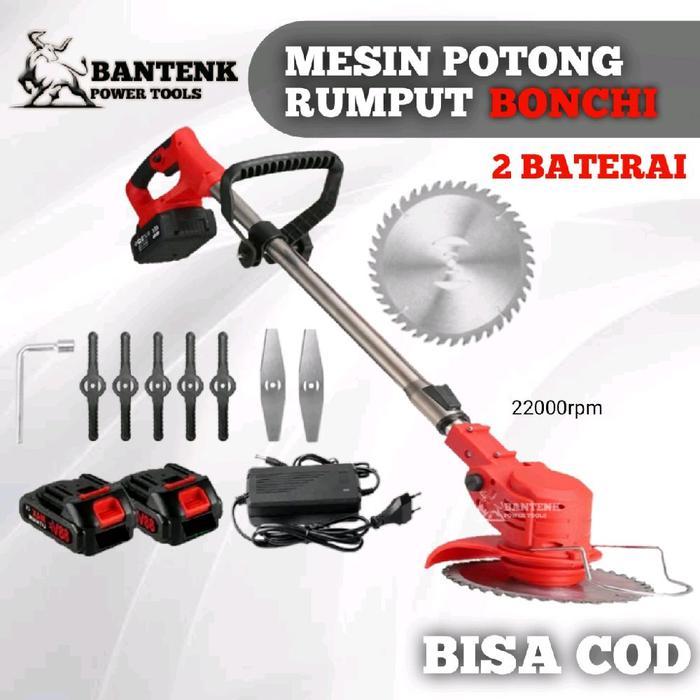 MESIN POTONG RUMPUT CORDLESS 24V 2 BATERAI BONCHI LENGKAP MESIN PANGKAS RUMPUT