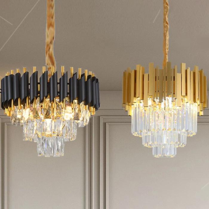 DUNIA LAMPU LAMPU GANTUNG KRISTAL BULAT HITAM LAMPU GANTUNG 3 SUSUN LAMPU GANTUNG AKRILIK LAMPU
